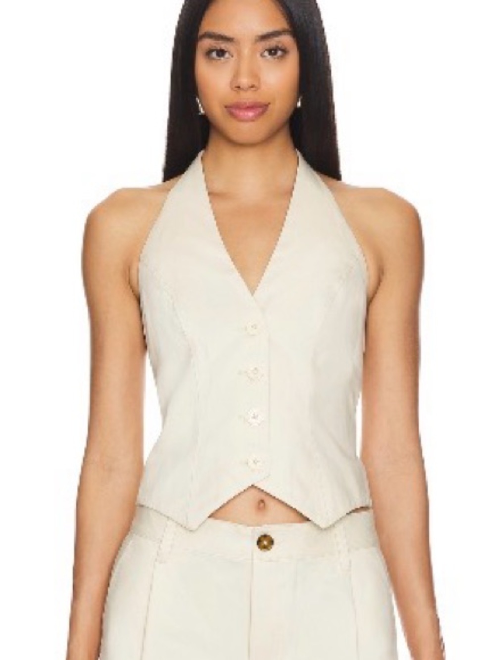 Lovers + Friends Cream Halter Button Vest